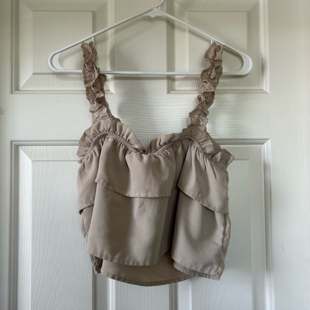 Cropped Ruffled Tan Women's Top
